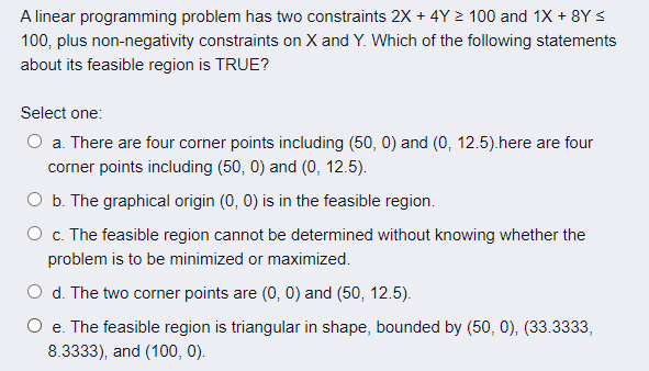 A linear programming problem has two constraints
