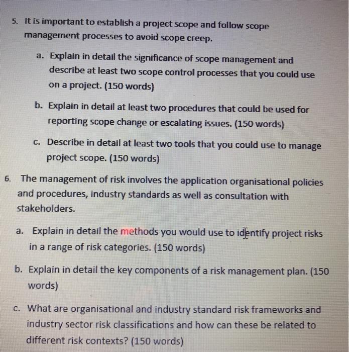 PROJECT MANAGEMENT Use PMBOK 6th Edition NOTE: