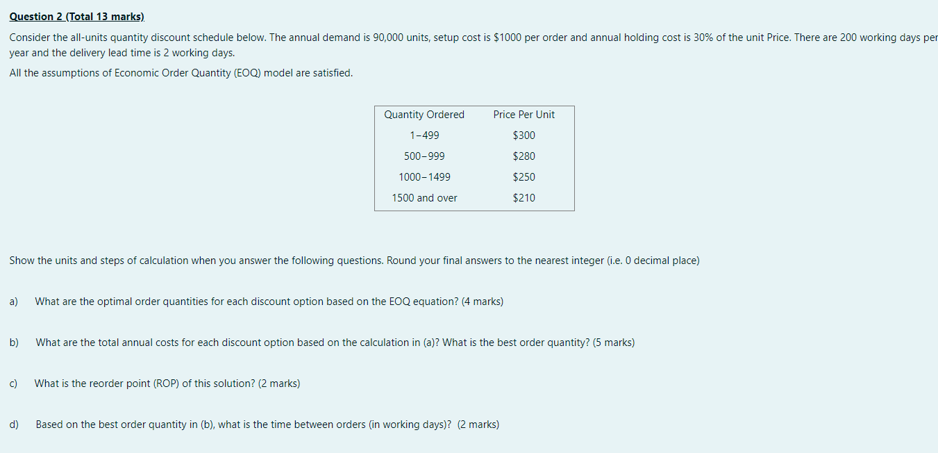 Question 2 (Total 13 marks) Consider the