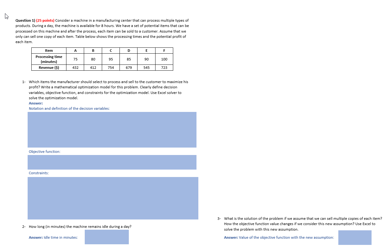 Question 1) ( 25 points) Consider a machine in a