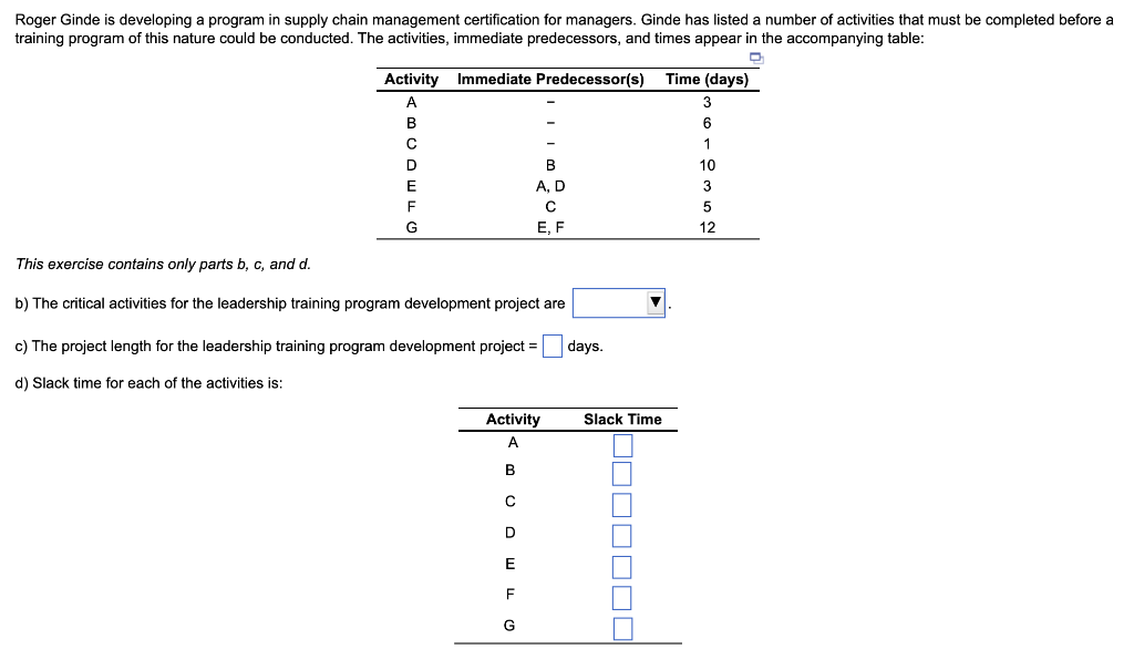 Roger Ginde is developing a program in supply