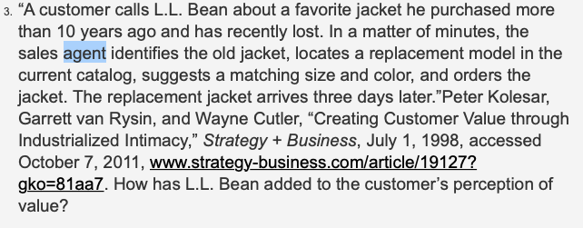 3. A customer calls L.L. Bean about a favorite