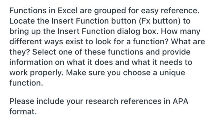 Functions in Excel are grouped for easy