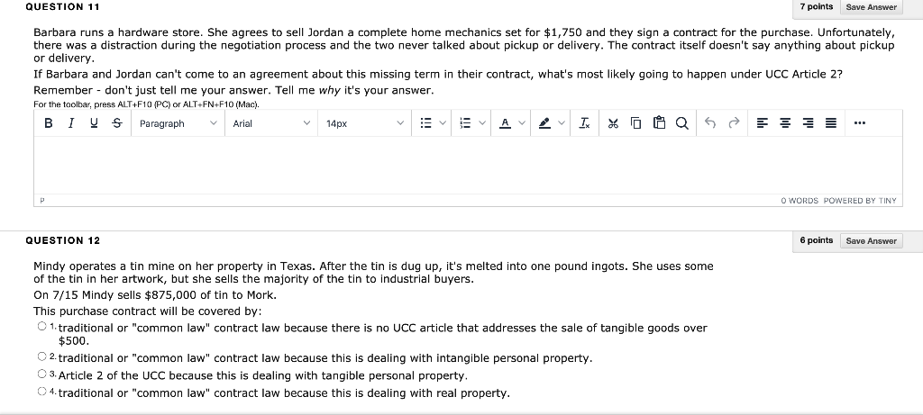 QUESTION 11 7 points Save Answer Barbara runs a