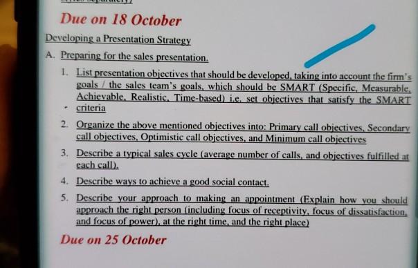 Due on 18 October Developing a Presentation