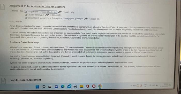 Assignment #1 for Alternative Case PM Capstone