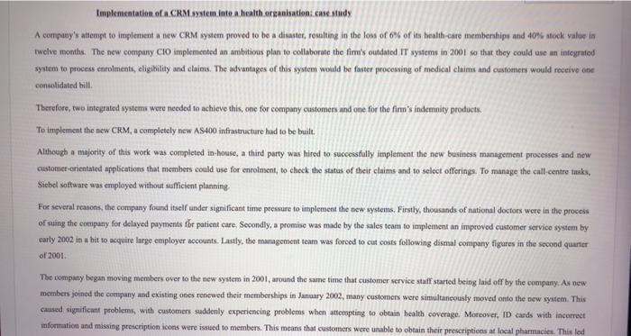Implementation sa CRM system into a health
