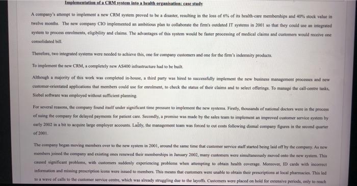 Implementation sa CRM system into a health