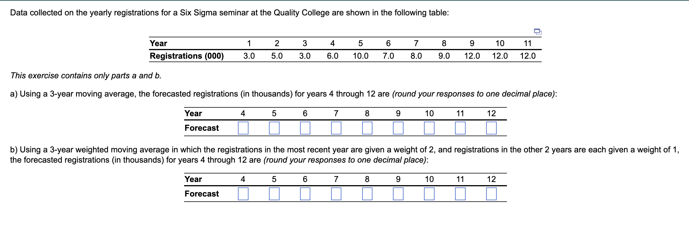 Data collected on the yearly registrations for a