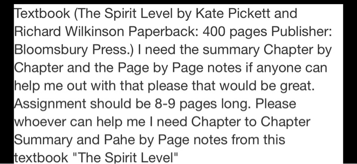 Textbook (The Spirit Level by Kate Pickett and