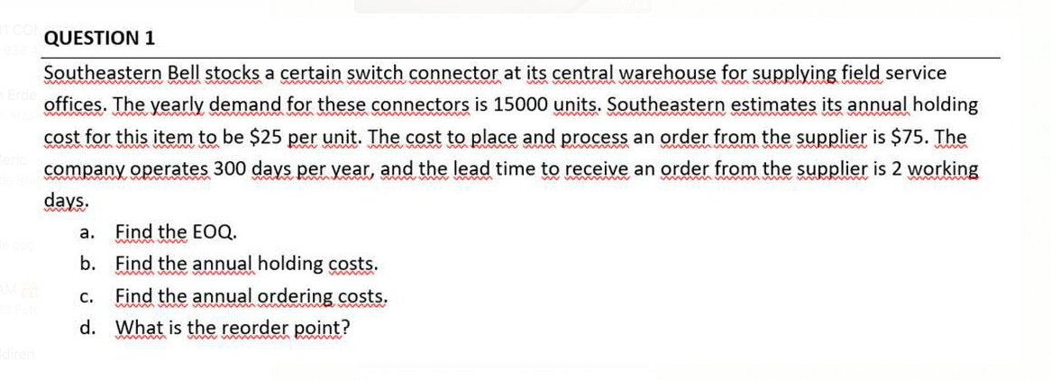 wwwwwww WANAN QUESTION 1 Southeastern Bell stocks