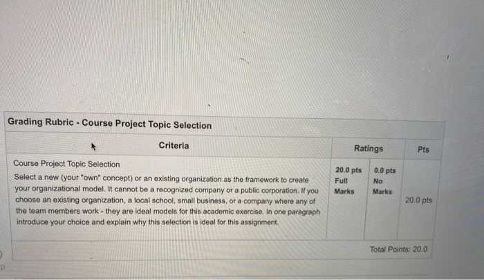 Grading Rubric - Course Project Topic Selection