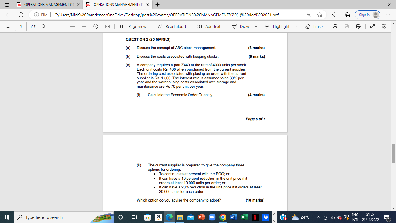 (a) Discuss the concept of ABC stock management.