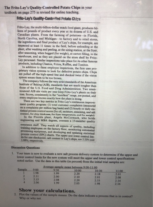 please show your work. thank you! The Frito-Lay's