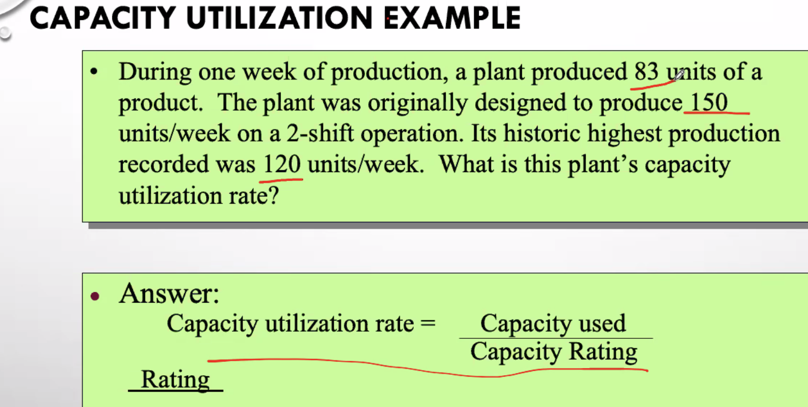 CAPACITY UTILIZATION EXAMPLE During one week of