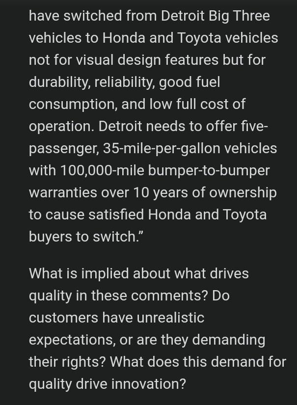 have switched from Detroit Big Three vehicles to