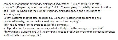 company manufacturing laundry sinks has fixed