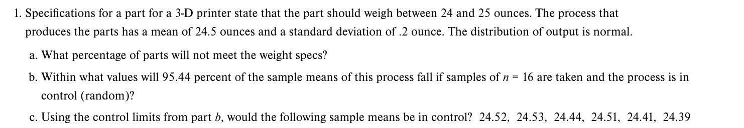 1. Specifications for a part for a 3-D printer