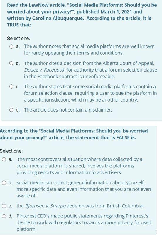 Read the LawNow article, "Social Media Platforms: