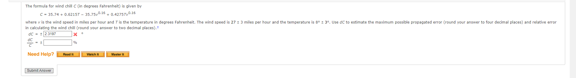 he formula for wind chill C (in degrees