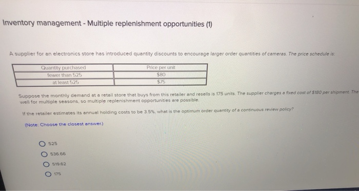 Inventory management - Multiple replenishment
