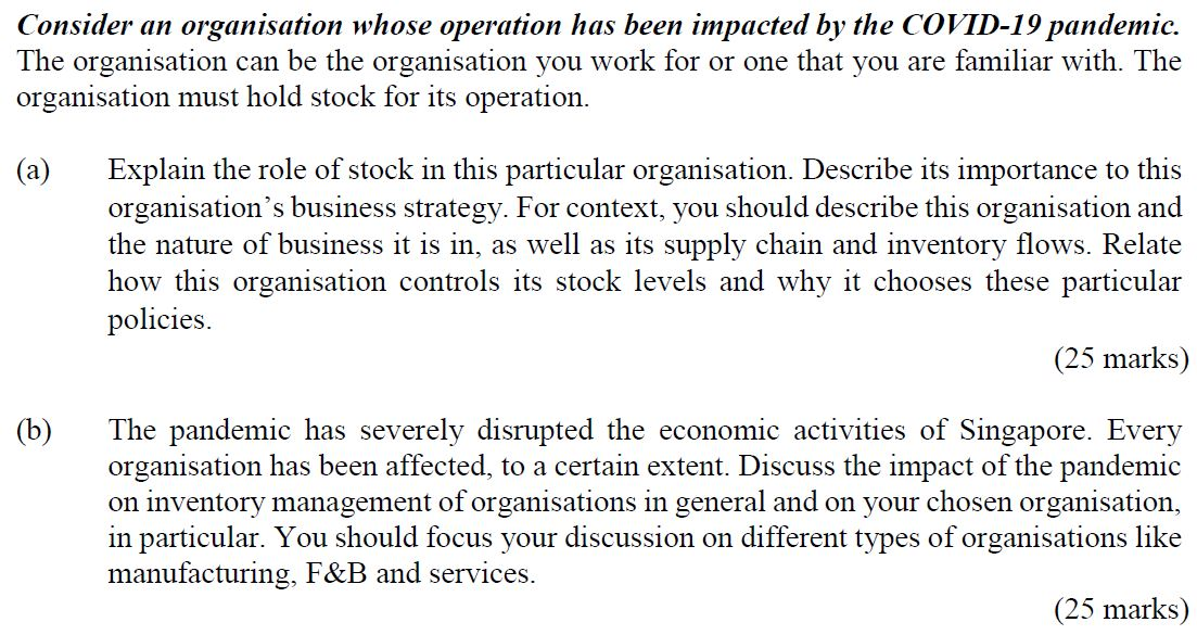Consider an organisation whose operation has been