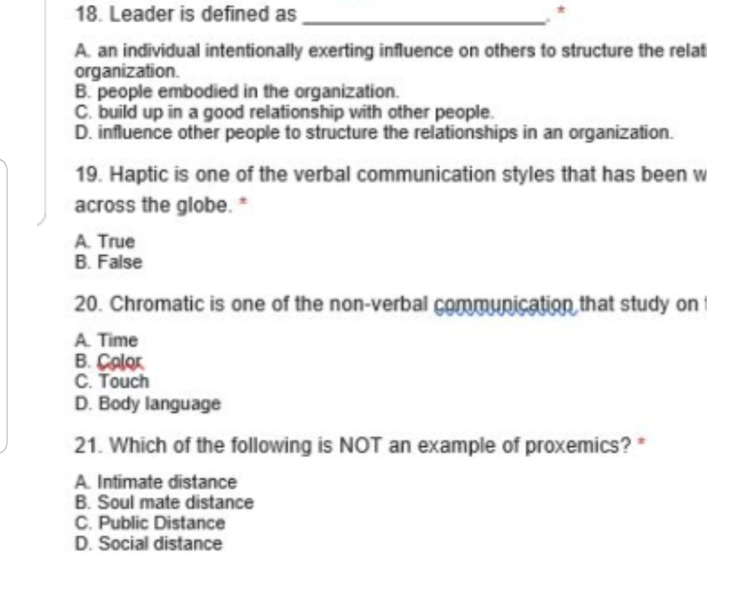 18. Leader is defined as A. an individual