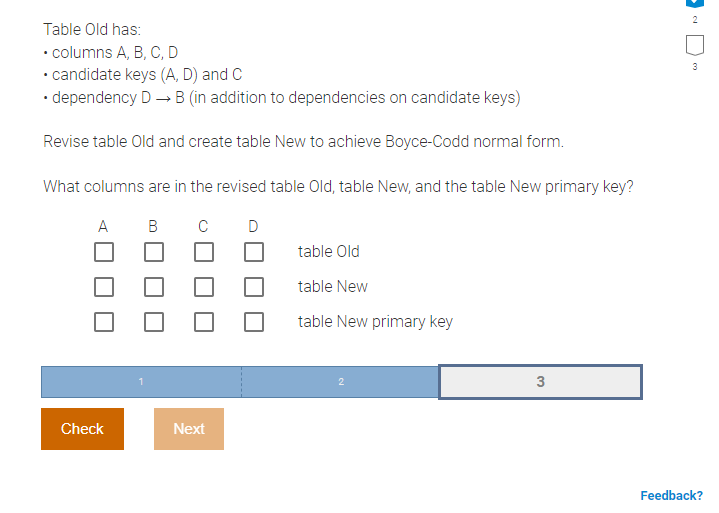 2 Table Old has: . columns A, B, C, D . candidate