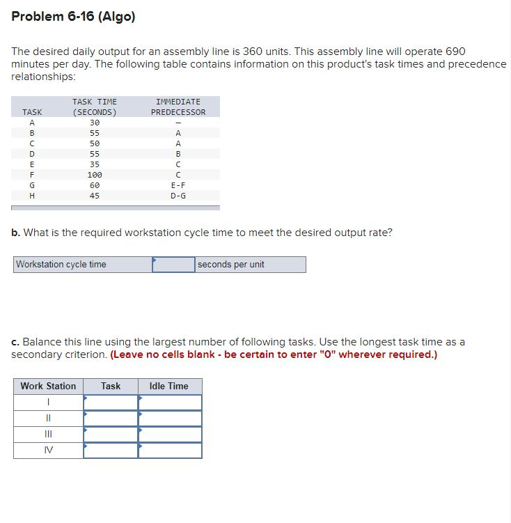 Problem 6-16 (Algo) The desired daily output for