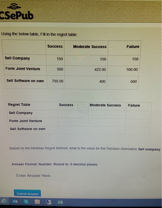 SePub Using the below table, Fill in the