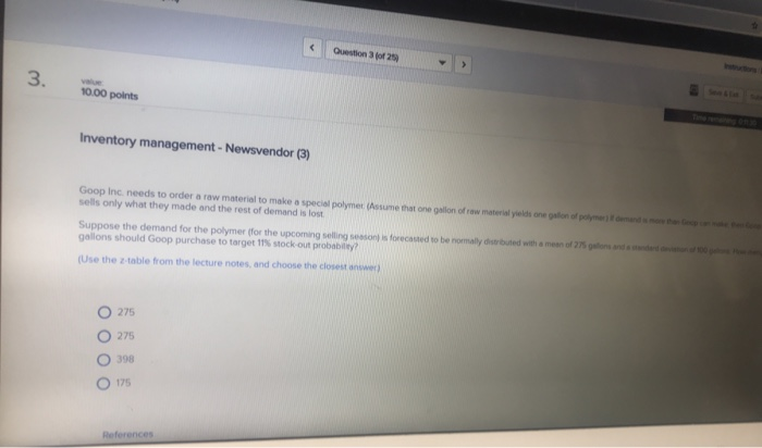 < Question 3 of 25 3. 10.00 points Inventory