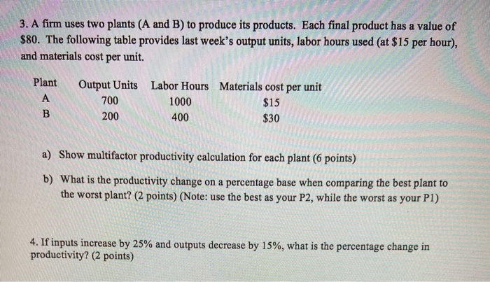 3. A firm uses two plants (A and B) to produce