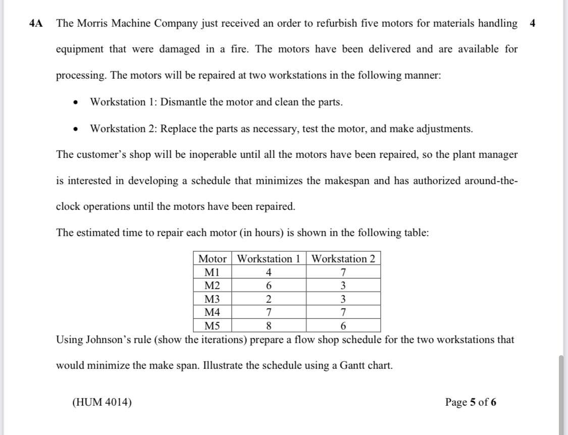 4A The Morris Machine Company just received an