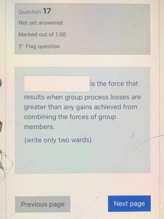 Question 17 Not yet answered Marked out of 1.00 P