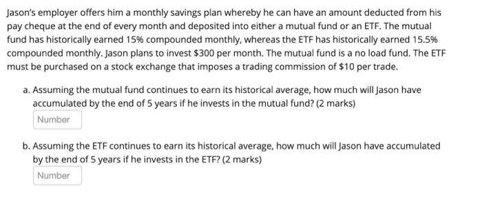 Jason's employer offers him a monthly savings