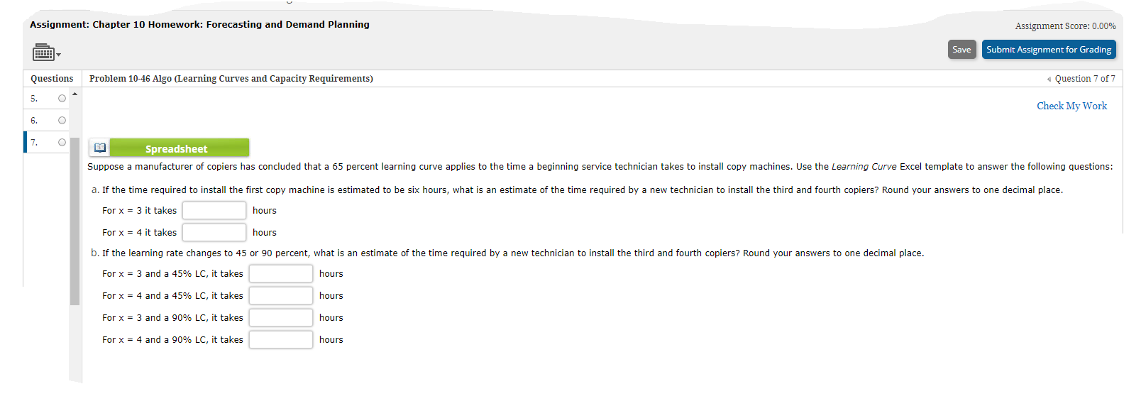 Assignment: Chapter 10 Homework: Forecasting and