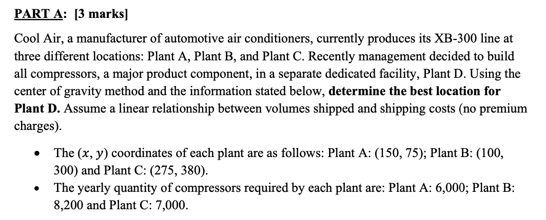 PART A: [3 marks) Cool Air, a manufacturer of