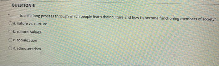 this is actually sociology QUESTION 1 this term