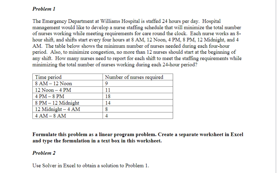 Problem 1 The Emergency Department at Williams