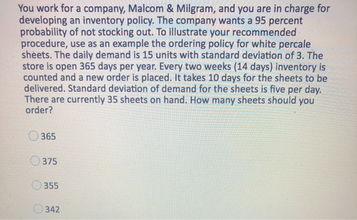 You work for a company, Malcom & Milgram, and you