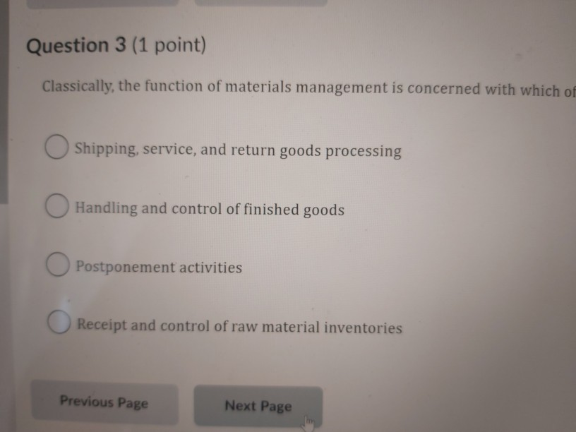 classically the function of materials managment