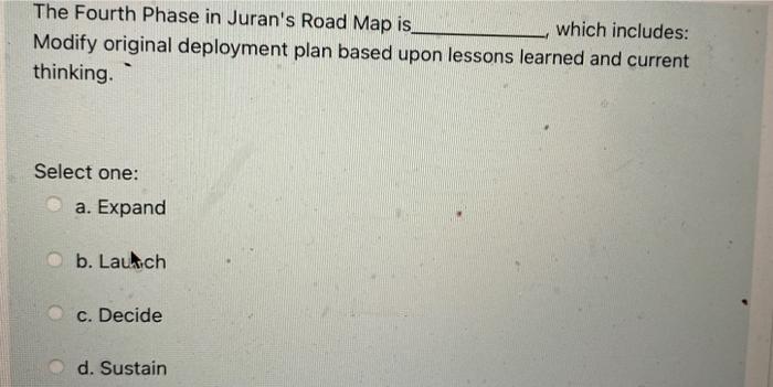 The Fourth Phase in Juran's Road Map is_ which