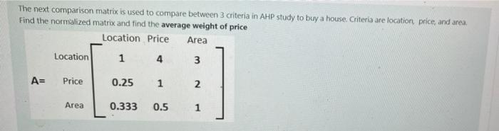 The next comparison matrix is used to compare