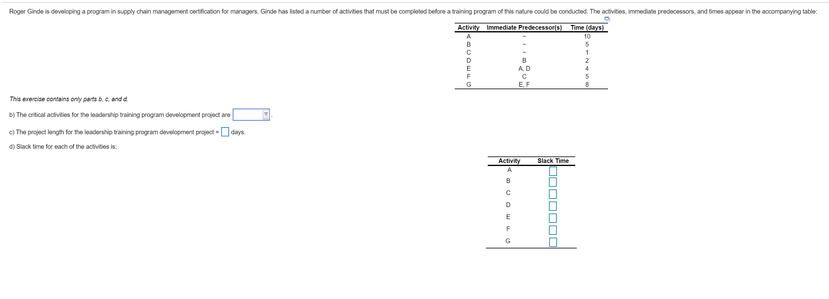 Roger Ginde is developing a program in supply