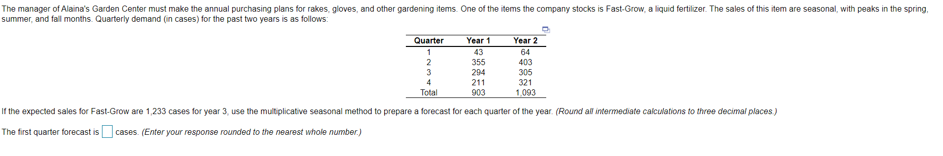 A- The first quarter forecast is cases B- The