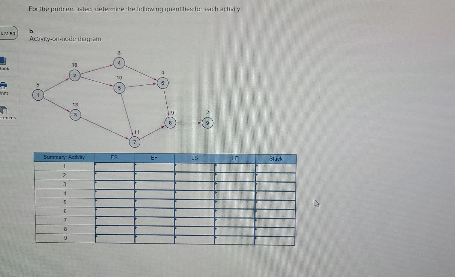 For the problem listed, determine the following
