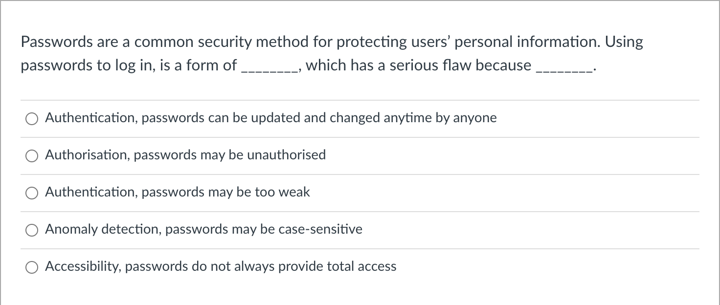 Passwords are a common security method for