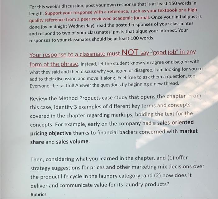 For this week's discussion, post your own