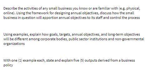 Describe the activities of any small business you