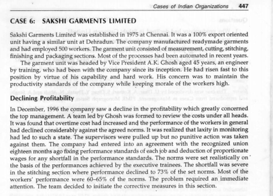 Questions 1. Why productivity had declined in